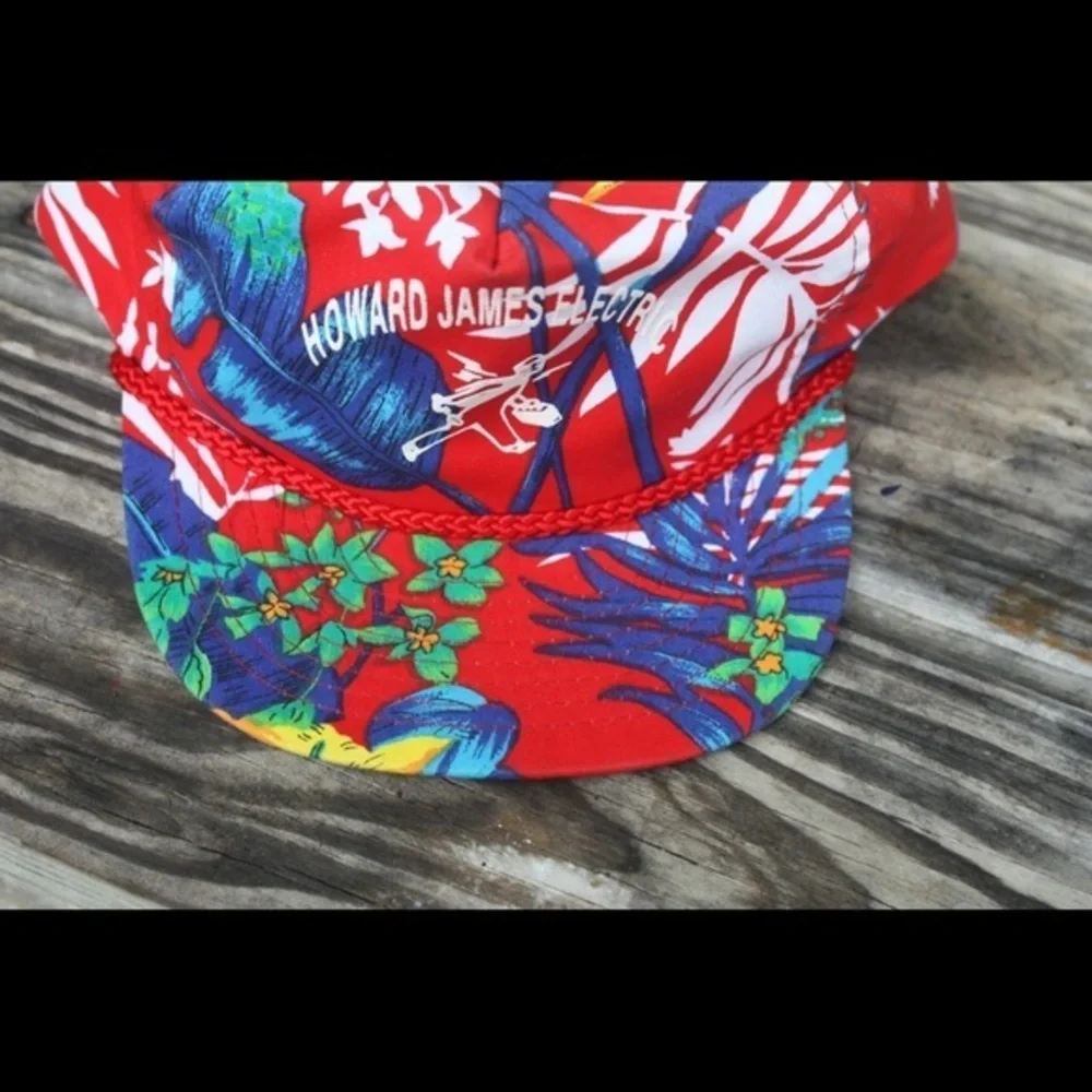 Vintage Nissin Red Hawaiian Hat Howard James Electric‎ Logo Trucker Rope Hat